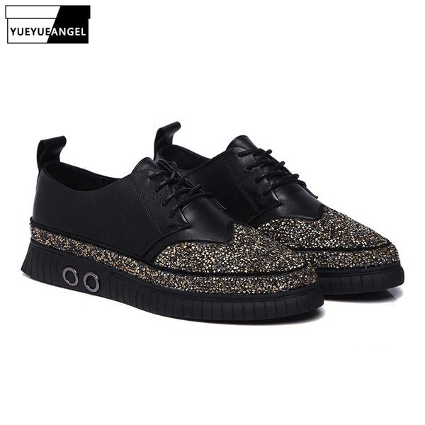 

нове женин lace up кѬиалл кожа бѬоги flats мокаин вколз shiny diamonds обђв high street, Black