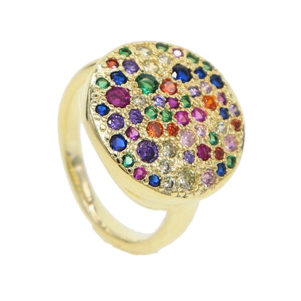 2019 VENDITA CALDA Geometrico Rotondo Grande anello dito pieno mirco pave arcobaleno mini cz Boho Ethnic Women Hippie gold finger jewelry party