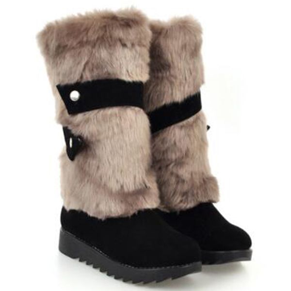 

middle tube boots for women fashion style plush slip-on winter boots zapatos mujer warm shoes woman, Black