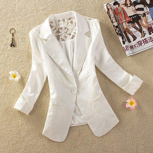 

1pc women long sleeve lace crochet blazer small blazer patchwork, White;black