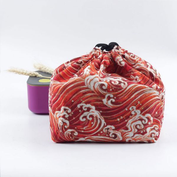 

students cotton linen bento travel drawstring school pouch printed storage lunch bag portable box japanese style picnic