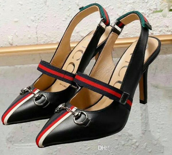 

sandals ladies summer 2020 louis vuitton gucci brand sandals leather high heel women's shoes a8, Black