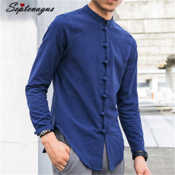 

mens clothes chinese style men crew neck shirt long sleeve solid casual streetwear man cotton linen shirt plus size 5xl male top, White;black