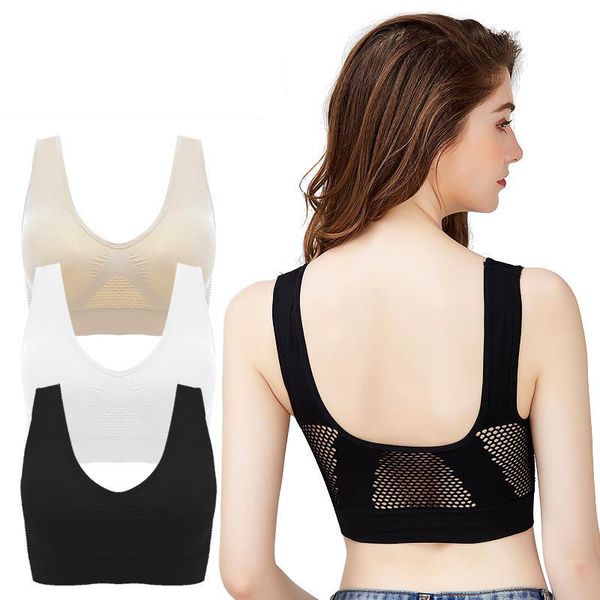 

plus size sports bra fitness women bras clothing for pink white yoga push up gym mesh crop seamless active wear, White;black