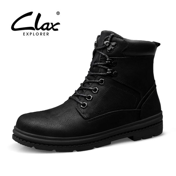 

clax mans leather boots plush fur winter men's boot high male snow shoe warm plus size walking footwear, Black