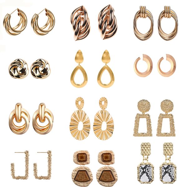 

large 21 design metal vintage water drop earrings for women za gold silver color statement earrings modern fashion jewelry gift