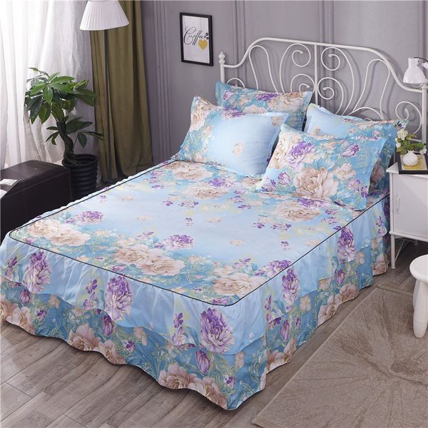 

Colorful Flowers Ruffles Bed Skirt Bedsheet set Ultra Soft Lightweight Polyester 3 Pieces Queen Twin size Bed set Pillow shams