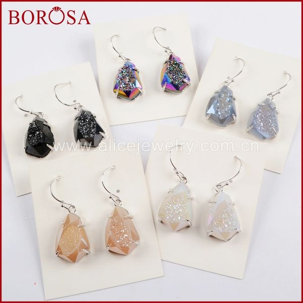 

borosa 3pairs fashion silver color claw rainbow titanium druzy faceted dangle earring agates drusy drop earrings jewelry zg0349