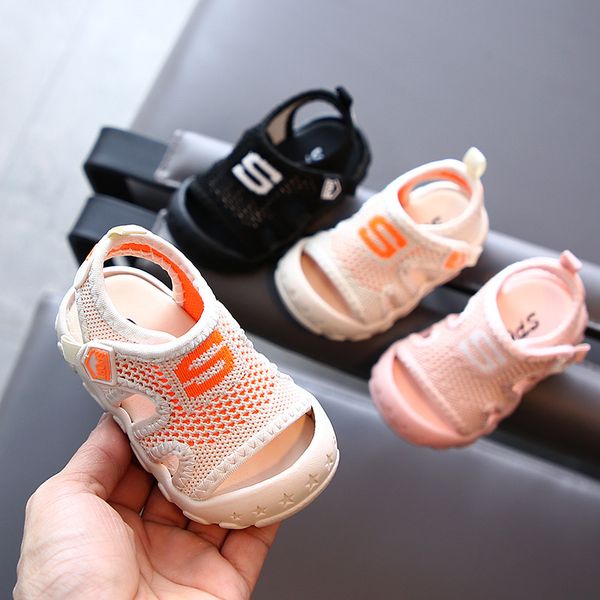 

летние детские досуговые сетчатые сандалии детские мягкие нижние дышащие пляжные туфли обувь для малышей детская, Black;red