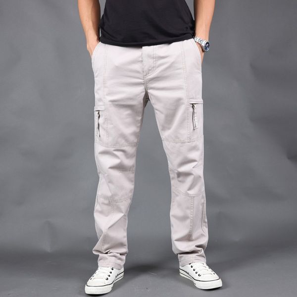 

man pants fashion streetwear summer new style outdoor stitching multi-pocket overalls long pants men cargo straight sports, Black