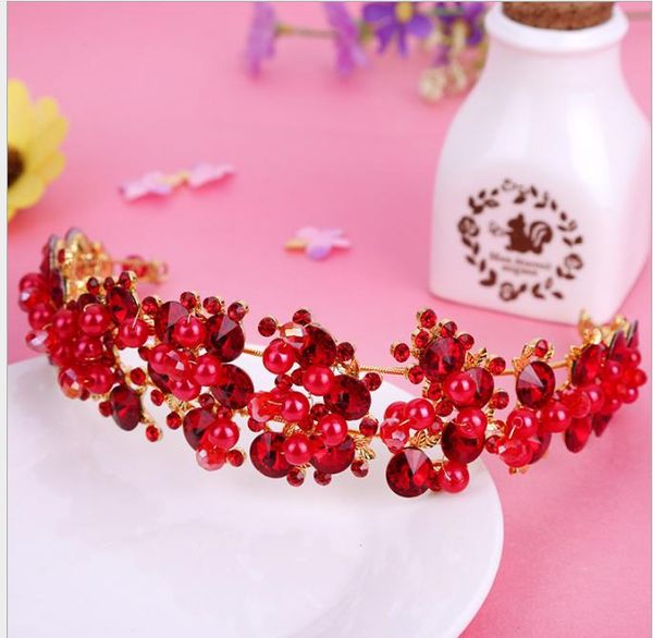 

crown jewellery of bride crown headwear korean handmade pearl drill crown jewellery hair belt wedding headwear jewellery, Slivery;golden