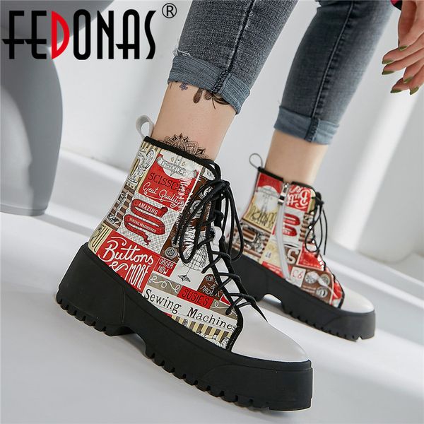

fedonas 2020 prints genuine leather female motorcycle boots fashion sneakers casual shoes woman winter warm women ankle boots, Black