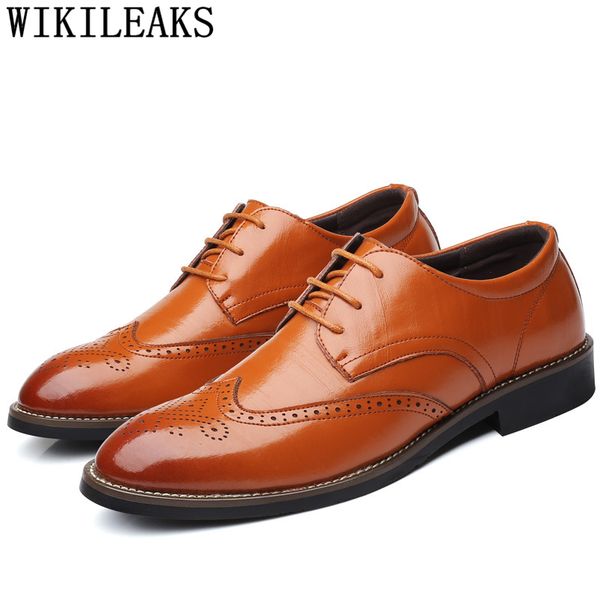 

formal shoes men genuine leather brogue shoes men classic coiffeur business dress luxury italian brand erkek ayakkabi, Black