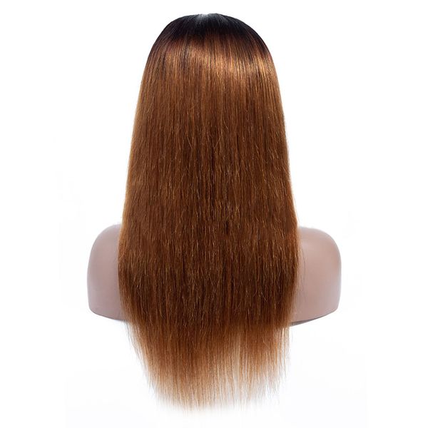 

150% density 1b/30 ombre 4x4 lace closure human hair wigs straight ombre pre plucked lace front wig brazilian virgin hair, Black;brown