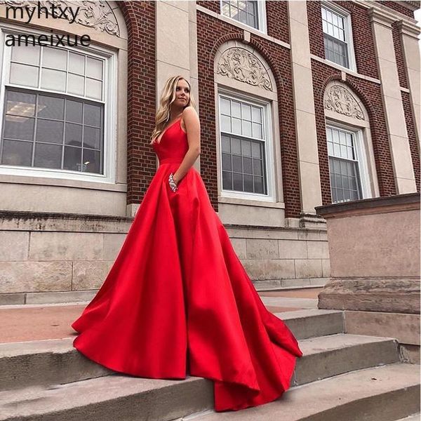 

long a-line custom prom dresses with pocket diamond red formal party sweep trainvestido de fiesta for women 2019 dress elegant, White;black