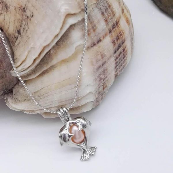 

новое прибытие love pearl cage кулон ожерелья медь открытие жемчуг клетки медальон подвески дельфин шарм ожерелье для женщин ювелирные издел, Silver