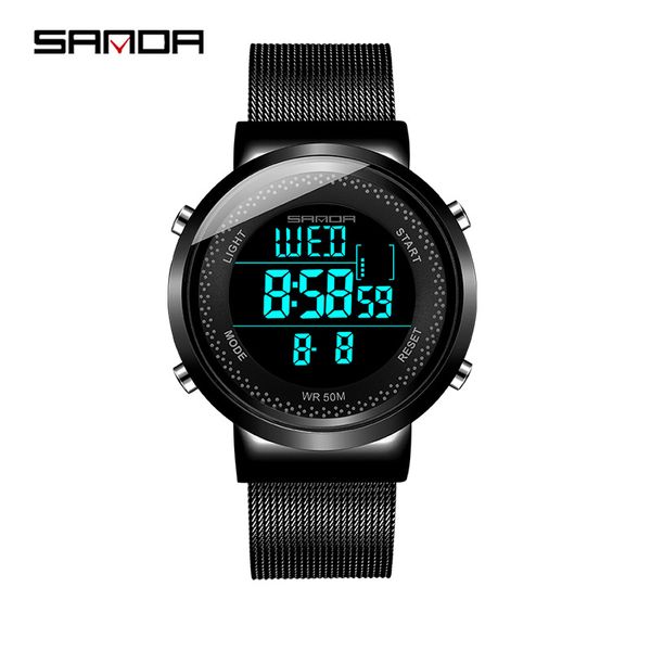 

couple watches for lovers stainless steel mesh belt waterproof sports alarm clock multi-function digital watch herenhorloge 2019