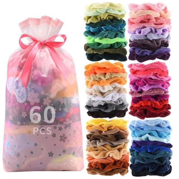 

velvet hairbands girls hair scrunchies ponytail holder candy elastic hair ties ropes head pleuche headwear hair accessories 60pc/pack c6534, Slivery;white