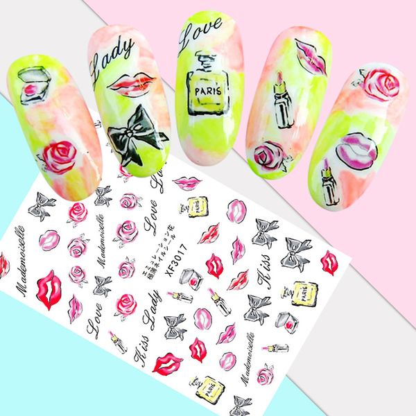 

3d nail art decoration diy japanese series flower perfume lipstick nail sticker back glue nail stickers decal butterfly sticker, Black