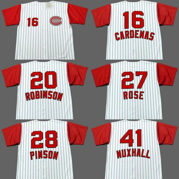 

chicago 28 vada pinson 16 leo cardenas 27 pete rose 20 frank robinson 41 joe nuxhall baseball jersey stitched, Black