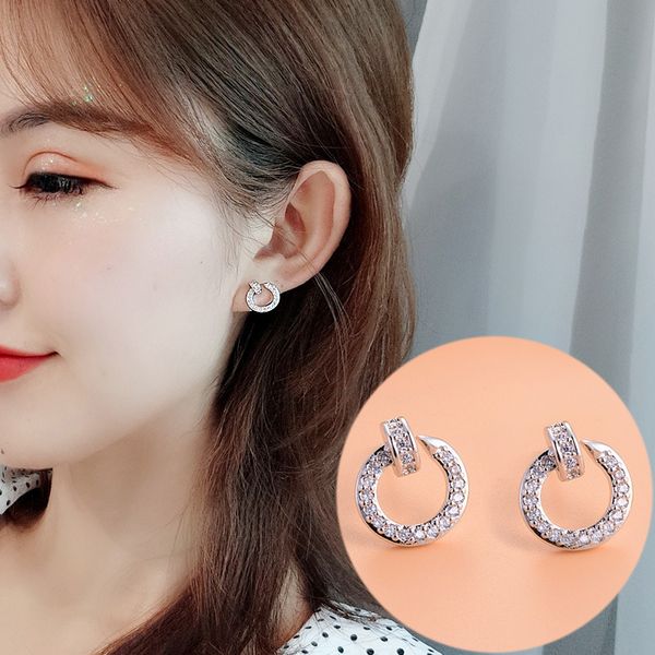 

персонализированные серьги женщин, просто s925 антиаллергенным серебра иглы позолоченные микро циркон, White