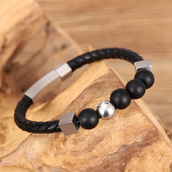 

stainless steel men's leather beads feng shui bracelet charm hand string personality shopping postage, Golden;silver