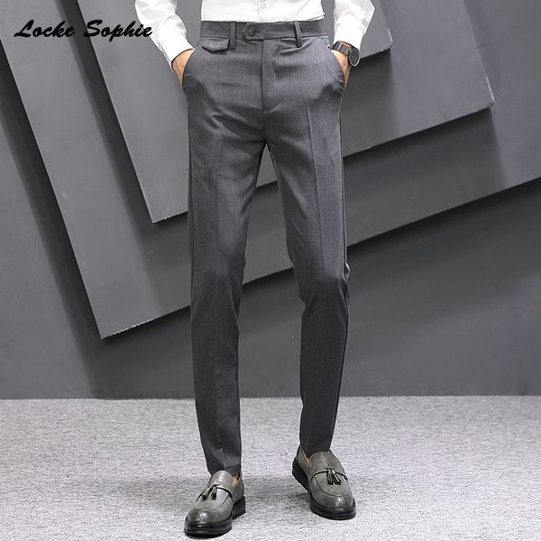 

1pcs men plus size pencil pants trousers 2020 summer fashion cotton blend splicing england men's skinny business pencil trousers, Black
