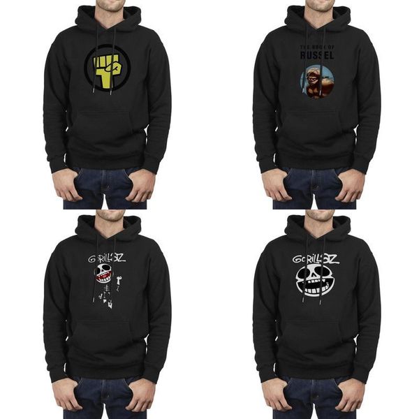 

men design printing gorillaz yellow fist kiss rock black pullover hoodies graphic band thin hoodie the book of russel gorillaz new song