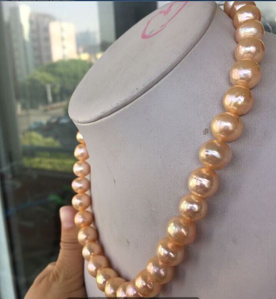 

18 south sea 12-14mm gold pink pearl necklace 14k, Silver