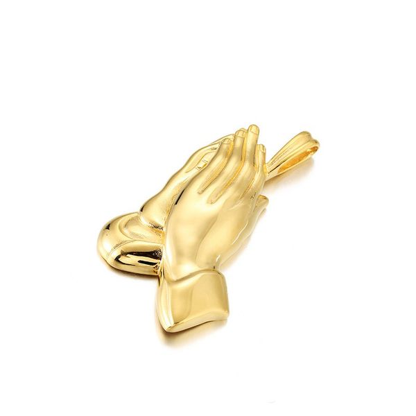 

pray hand pendant 316l stainless steel gold/silver religious jesus hand hip hop jewelry fashion men necklace titanium steel, Black