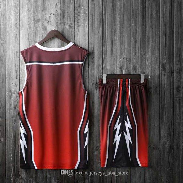 

men blank double-sided basketball team uniforms kits sports clothes tracksuits personality customized basketball sets with shorts 29-30, Black;red