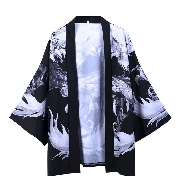 

autumn plus size summer japanese five point sleeves kimono mens and womens cloak hawaiian shirts blouse camisa masculina, White;black