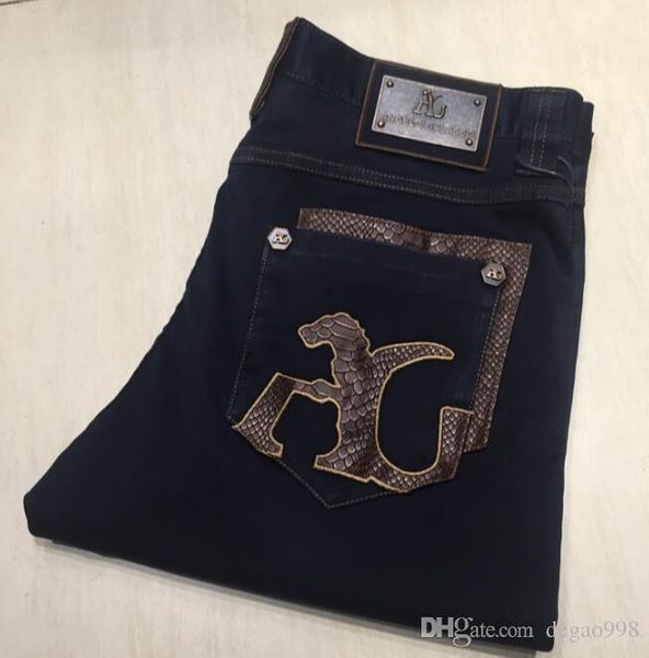 

ang*elo ga*las*so jeans men's 2019 new fashion casual british embroidery micro-elastic, Blue