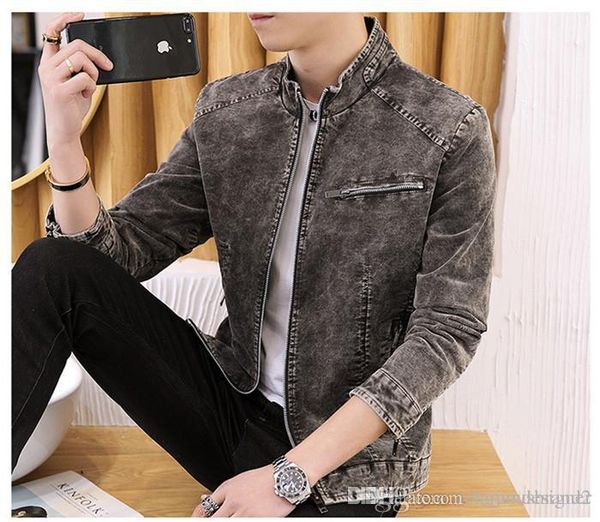 

mens ретро джинсы куртка весна конструктора молодежь досуг стиль тепловой одежда мужская корейская версия pure color outwear, Black;brown