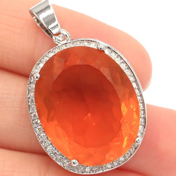 

big oval gemstone 22x18mm golden yellow citrine natural white cz party silver pendant 25x20mm beautiful necklaces pendants supplies