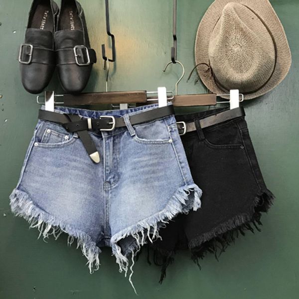 

black denim shorts women summer high waist loose wide leg jeans shorts, Blue