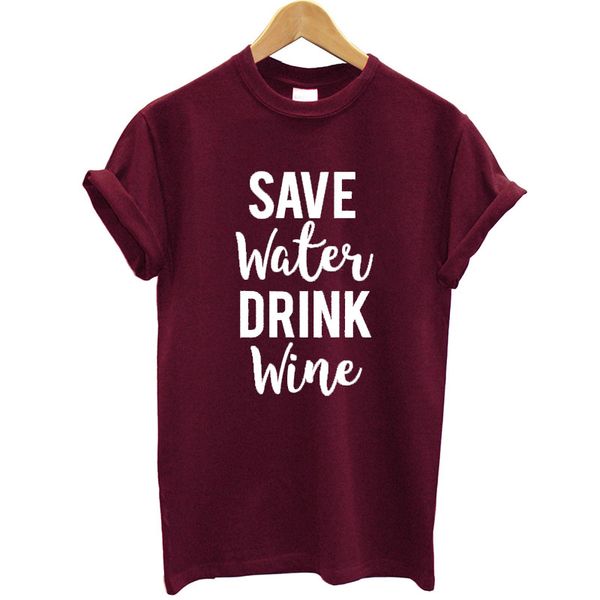 

women's t shirt cotton print save water drink wine t-shirt plus size summer female tee shirt femme camisa feminina clothes, White