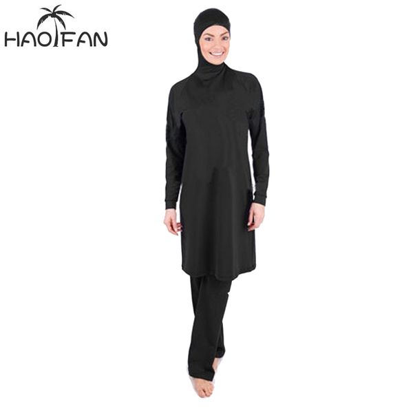 

haofan modest swimsuits plus size women burkini beachwear islamic swim wear black muslim swimwear full cover hijab swimming 2pcs