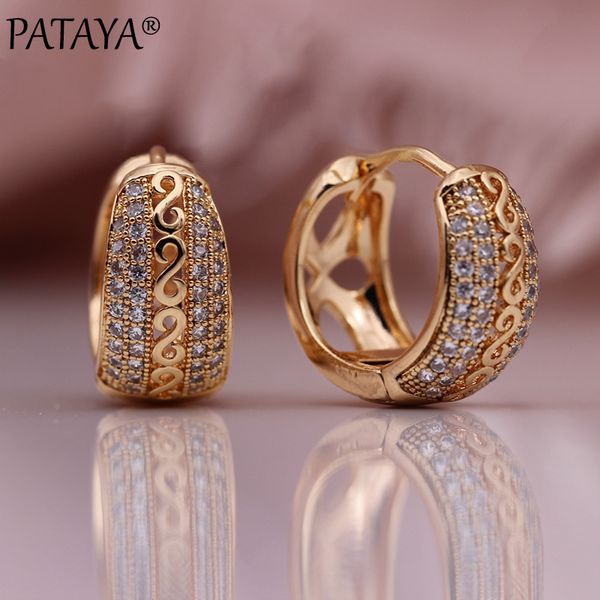 

pataya new 585 rose gold natural zircon hollow dangle earrings women fashion jewelry wedding micro-wax inlay cute fine earrings, Silver