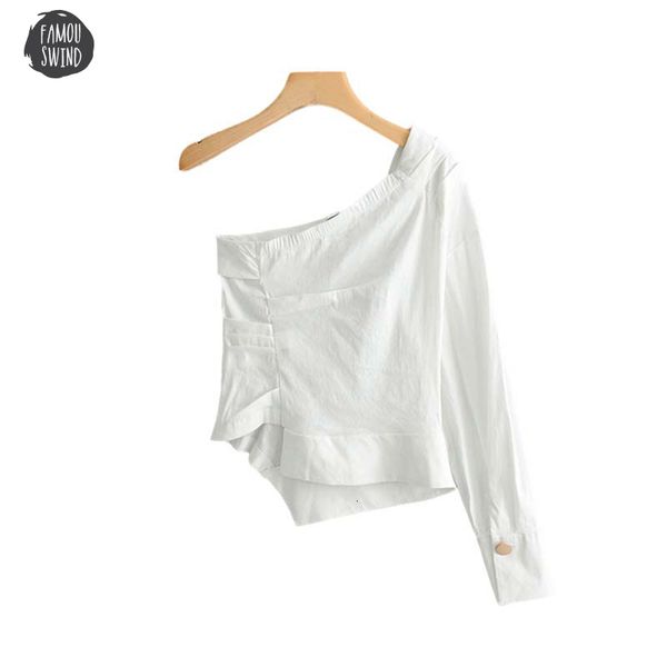 

womne blouse fashion white irregular collar single shoulder pleated design female party wear chic blusas wa257