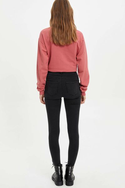 

defacto женщины моды твердая жан брюки женский середина талии упругие denim female тонкий карандаш crop штаны lady - l8280az19wn, Blue