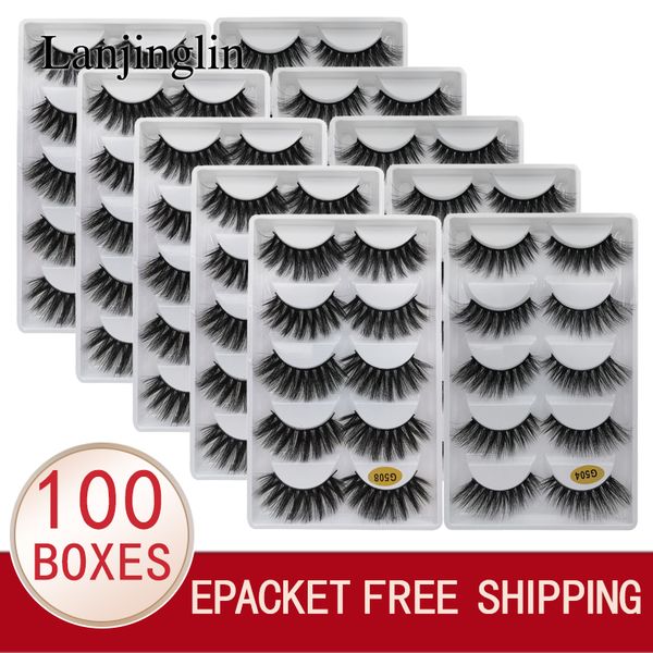 

lanjinglin wholesale 10/20/30/40/50/100 boxes faux mink eyelashes 5 pairs natural long false lashes 3d book lash soft faux cils
