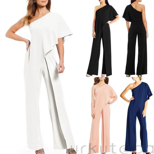 

2020 autumn new summer women off shoulder jumpsuit ladies casual long trouser bodysuit strapless elegant party playsuit, Black;white