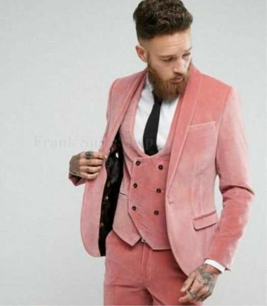 

men suit 3 pieces casual woolen pink tweed groomsmen tuxedos wedding suits men 2019 (jacket+pant+vest, White;black