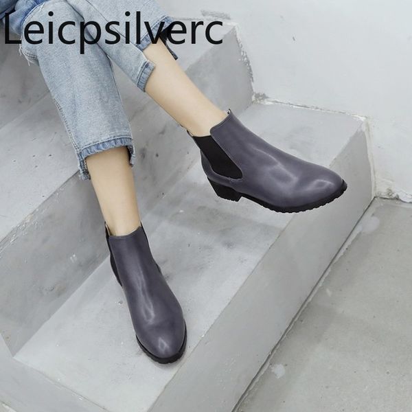 

women's boots winter new style fashion elastic band round head thick heel low-heeled short tube women's shoe plus size 32-43, Black