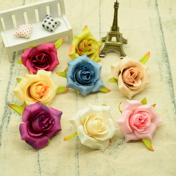 

6cm fake roses head for christmas home decorations wedding party scrapbook silk plastic flower diy garlands artificial flowers