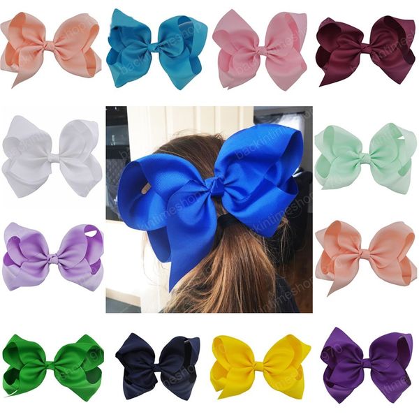 

8" big hair bow boutique solid grosgrain ribbon hairgrips hair clips headwear barrette bowknot for women girls accessories, Slivery;white