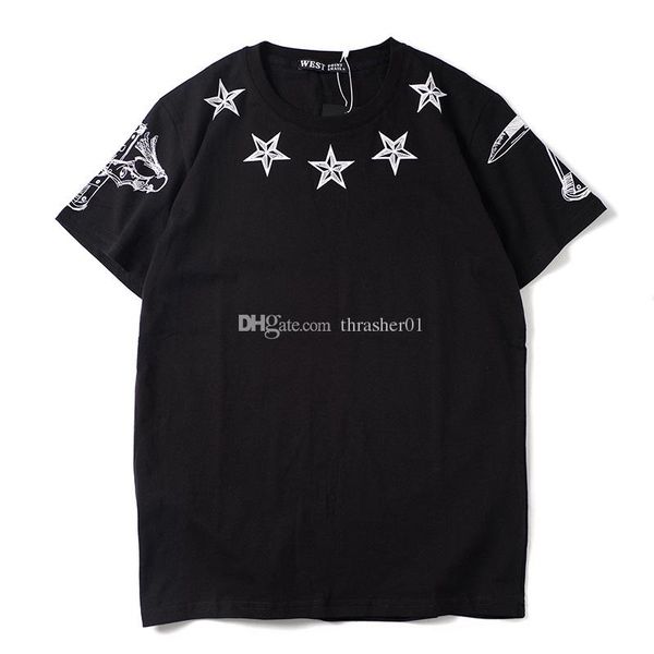 

2019 luxury mens designer t shirt мужчины женщины высокое качество короткие рукава мода пары pentagram печать t shirt тис черный s-xl, White;black