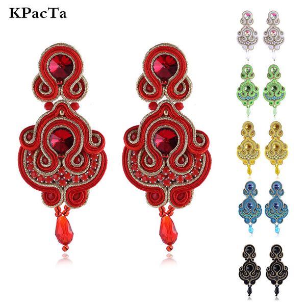 

kpacta fashion simplicity ethnic hanging earring jewelry for women rhinestone soutache handmade process drop earring oorbellen, Silver
