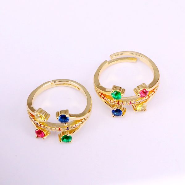 

6pcs, fashion multi finger female rings ,rainbow gold color colorful cz adjustable ring, Golden;silver